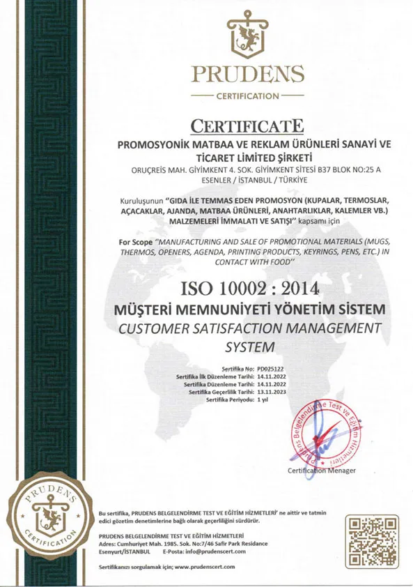 ISO 10002:2014 Sertifikası